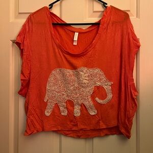 Xhilaration Orange Scoop Neck Crop Top with White Elephant Graphic